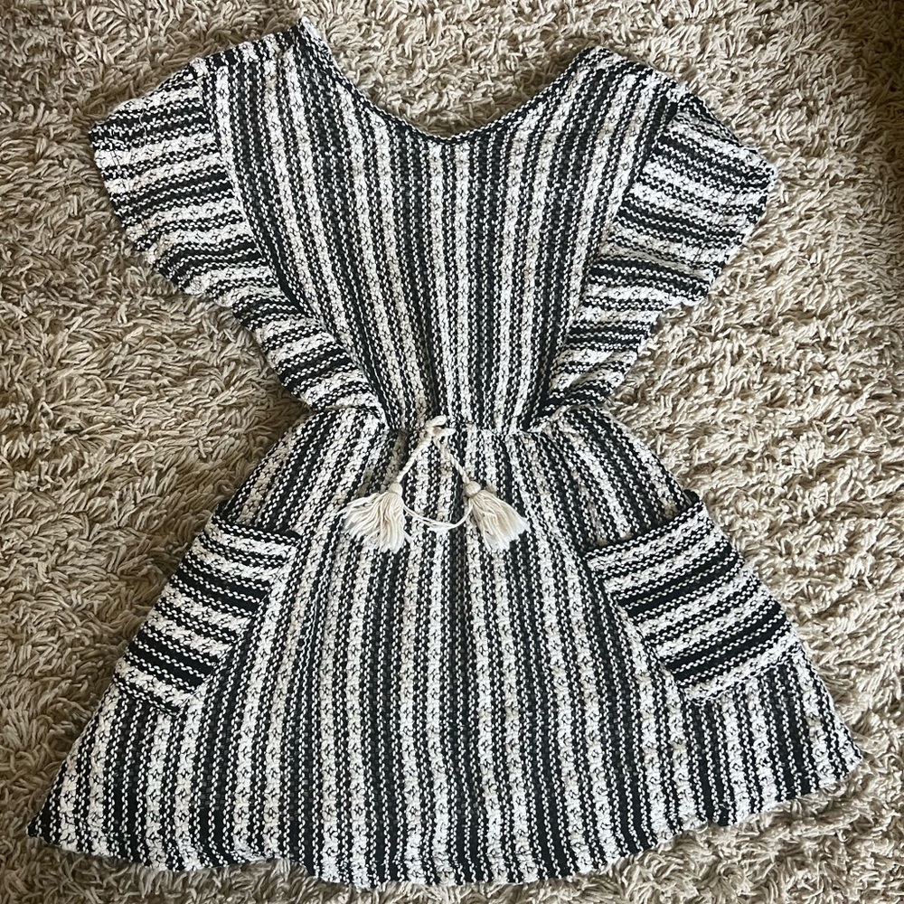 Zara black cream knit tassel dress